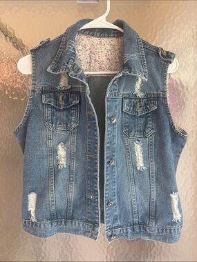 Distressed Denim Vest - Blue